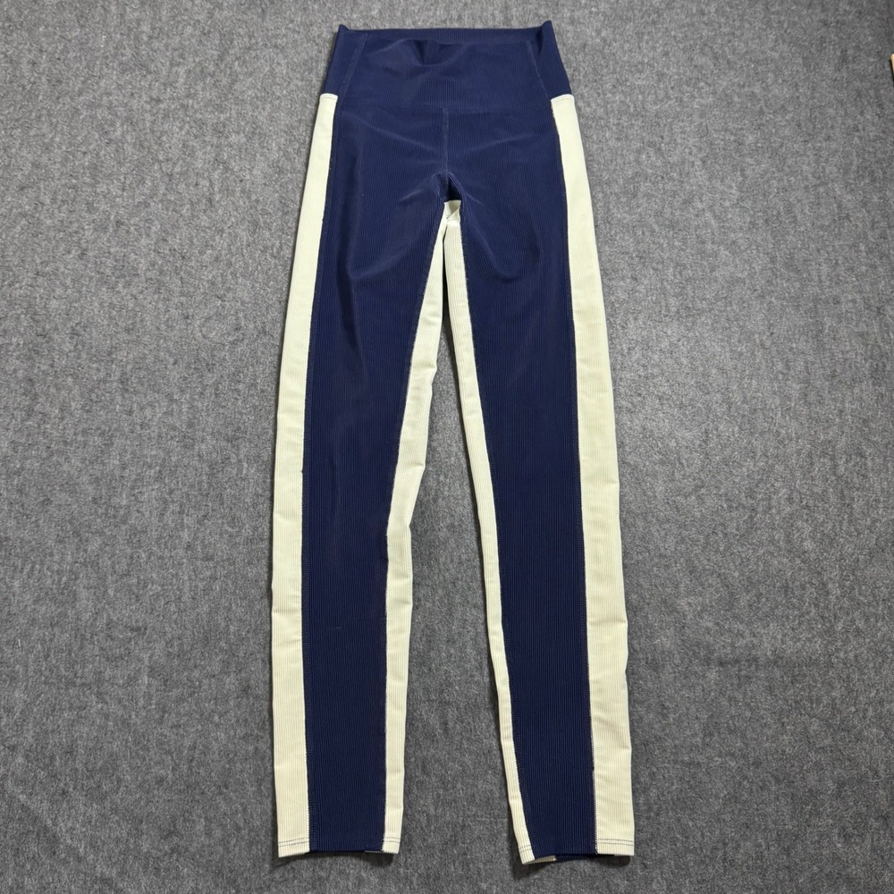 Beach Riot Sport Ribbed Colorblock Leggings Navy Blue Cream Small High Waisted